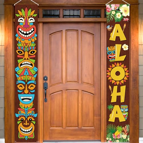 TUTUXMA Hawaii Deko Banner - Aloha Party Hintergrund Türdeko, Tiki Tür Banner, Groß Hawaiian Luau Dekorations für Sommerparty Beach Lauv von TUTUXMA