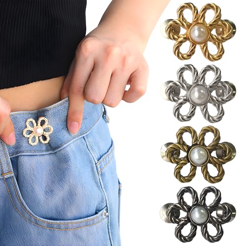 4 Stück Taillenstraffer-Clips für Jeans und Hosen, kein Nähen, Metall-Hosen-Taillenreduzierer mit abnehmbarem Blumenform-Design, wiederverwendbare Jeansknöpfe, Einsteller für Taillenmieder und 4 Stück Taillenstraffer-Clips für Jeans und Hosen, kein Nähen, Metall-Hosen-Taillenreduzierer mit abnehmbarem Blumenform-Design, wiederverwendbare Jeansknöpfe, Einsteller für Taillenmieder und von TUYOBG