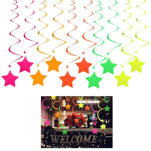 Bunte hängende Wirbel-Dekorationen mit Sternmuster, leuchtendes Sternen-Banner, fluoreszierendes Papier, geeignet für Party-Dekorationen und Festivals, Geburtstage und Deckengebrauch, 10 Stück Bunte hängende Wirbel-Dekorationen mit Sternmuster, leuchtendes Sternen-Banner, fluoreszierendes Papier, geeignet für Party-Dekorationen und Festivals, Geburtstage und Deckengebrauch, 10 Stück von TUYOBG