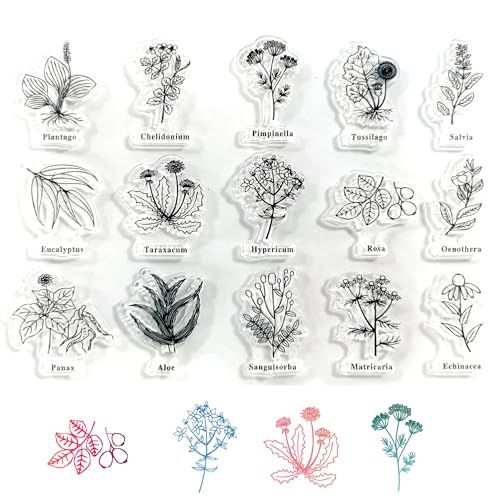 DIY Blumen Blätter Transparente Stempel, Transparente Stempel Pflanzenmuster, Scrapbooking Silikonstempel Set, Vielseitige Silikonstempel für Scrapbook Zubehör Stanzschablonen und Bastelprojekte von TUYOBG