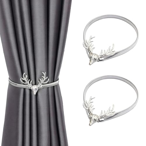 Geweih Verzierter Gardinenverschluss 2 Stück, Metall Hirsch Vorhang Raffhalter mit Snap Design, Elastischer Kordelvorhangverschluss, Raffhalter Vorhänge, Gardinen Halterung für Stilvolle Fensterdeko Geweih Verzierter Gardinenverschluss 2 Stück, Metall Hirsch Vorhang Raffhalter mit Snap Design, Elastischer Kordelvorhangverschluss, Raffhalter Vorhänge, Gardinen Halterung für Stilvolle Fensterdeko von TUYOBG