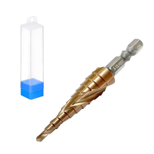 Vier Spiralnut-Stufenbohrer, M35 Kobaltbohrer mit Sechskantschaft, HSS-Kegelschneider, mehrere Löcher (3–13 mm, 11 Stufen), langlebige Metallbohrer für harten Stahl, Aluminium, Kupfer und Holz von TUYOBG