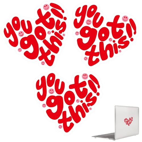 You Got This Aufkleber 3 Stück – herzförmige englisch Aufkleber in Rot – You Got This Art von Herz-Sticker für Notizbuch, Laptop DIY Scrapbook Koffer Graffiti rote Liebe Aufkleber Geschenkideen von TUYOBG