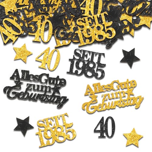 TUZELIYA Konfetti 40 Geburtstag Deko - 150 Stück 40. Geburtstag Deko Frauen Männer - Konfetti Streudeko Gold Schwarz - Dekoration für Jubiläen, Geburtstage, Partys, Tischdeko von TUZELIYA