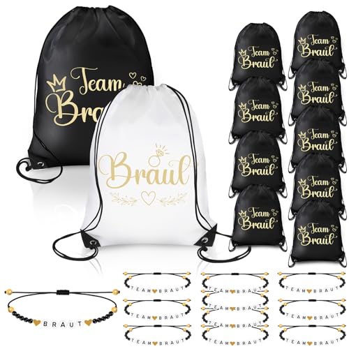 TUZELIYA JGA Accessoires Frauen für Junggesellenabschied, 11 PCS Team Bride Turnbeutel und 11 PCS JGA Armbänder Frauen für Dating, Hochzeit, Braut Party, Begleitgeschenk TUZELIYA JGA Accessoires Frauen für Junggesellenabschied, 11 PCS Team Bride Turnbeutel und 11 PCS JGA Armbänder Frauen für Dating, Hochzeit, Braut Party, Begleitgeschenk von TUZELIYA
