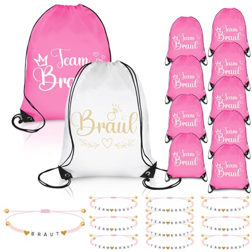 TUZELIYA JGA Accessoires Frauen für Junggesellenabschied, 11 PCS Team Bride Turnbeutel und 11 PCS JGA Armbänder Frauen für Dating, Hochzeit, Braut Party, Begleitgeschenk von TUZELIYA