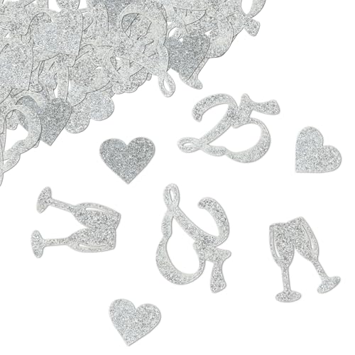 TUZELIYA Konfetti Silber Hochzeit Deko Tischdeko - 100 Stück Herz Silber Dekoration für Silber Hochzeit Deko, 25. Jahrestag Jubiläum Silberhochzeit Party Geschenke von TUZELIYA