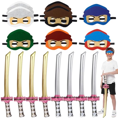 TUZHE Ninja Party Mitgebsel Kindergeburtstag 16 Stück - Masken, Aufblasbares Zubehör, Spielzeug für Jungen (Themed Party 2) von TUZHE