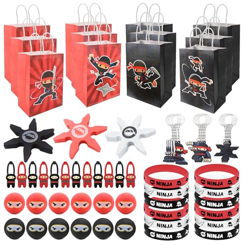 TUZHE Ninja Party Mitgebsel Kindergeburtstag 72 Stück - Hüpfbälle, Silikon Armbänder, Fingerschleuder, Geschenketüte, Schlüsselanhänger für Jungen Themed Party von TUZHE