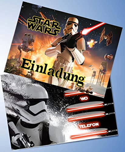 12 Einladungskarten & 12 Umschläge für Geburtstag Partys und Kindergeburtstag Kompatibel mit Star Wars Nr. 6 von TV-24