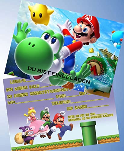 12 Einladungskarten & 12 Umschläge für Geburtstag Partys und Kindergeburtstag Kompatibel mit Super Mario Nr. 1 von TV-24