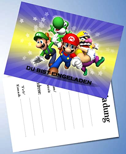 12 Einladungskarten & 12 Umschläge für Geburtstag Partys und Kindergeburtstag Kompatibel mit Super Mario Nr. 2 von TV-24