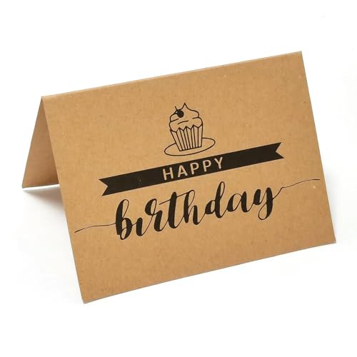 50 Stück Happy Birthday Karten Faltbare Kraftpapier Postkarte Geschenk Dekoration Blanko Grußkarte Geburtstag Einladungen Geschenkkarte von TVIVID