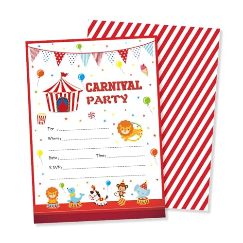 Einladungskarten Clown, Zirkus, Karneval, Thema, Kindergeburtstag, Party, Dekoration, Zubehör, 10 Stück Einladungskarten Clown, Zirkus, Karneval, Thema, Kindergeburtstag, Party, Dekoration, Zubehör, 10 Stück von TVIVID