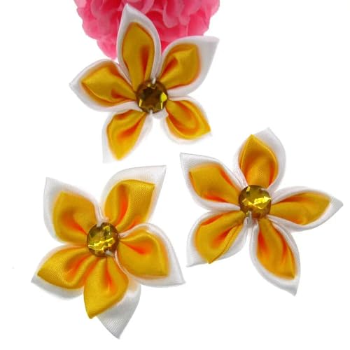 Satinband-Blumen mit Strasssteinen, für Haarschleifen, Kleidung, Nähen, Bastelbedarf, 5 cm, 20 Stück von TVIVID