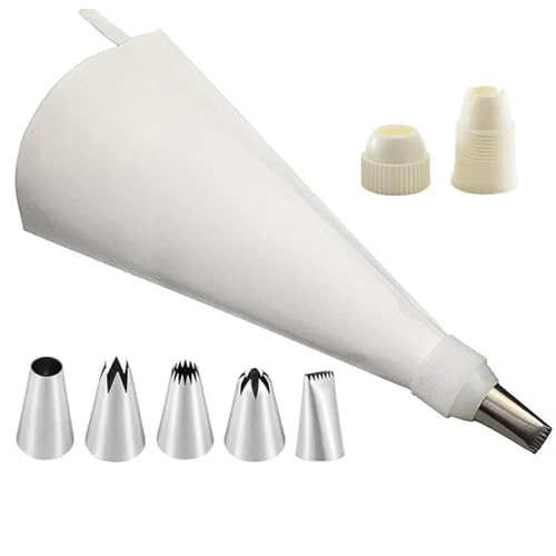 TVIVID 8-teiliges Silikon-Küchenzubehör, Spritzbeutel + 6 Edelstahl-Düsen-Set, DIY-Kuchendekorationsspitzen-Set von TVIVID