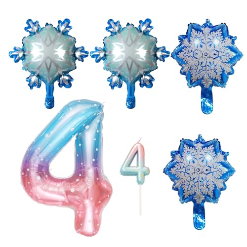 1 Ballon Nummer 4, 2 Schneeflockenballons, 2 runde Schneeflockenballons und 1 Kerze Nummer 4, Kindergeburtstagsparty-Zubehör, Partydekorationen. 1 Ballon Nummer 4, 2 Schneeflockenballons, 2 runde Schneeflockenballons und 1 Kerze Nummer 4, Kindergeburtstagsparty-Zubehör, Partydekorationen. von TVSVKWE