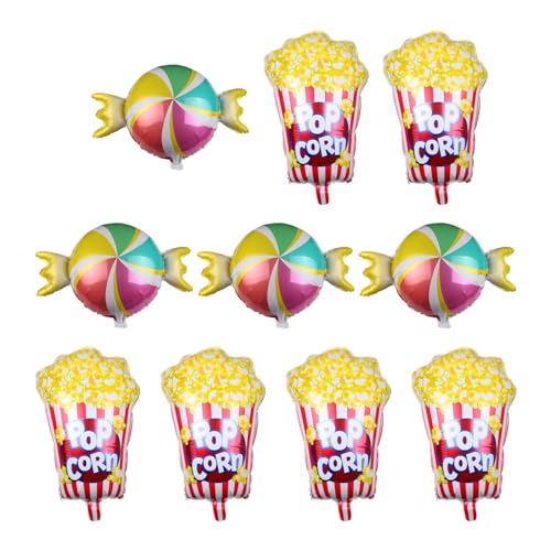 10 Aluminium-Filmballons, Popcorn-Süßigkeiten-Formen, Schießhintergrund, aufblasbare Requisiten, kreative Persönlichkeit, Zirkus-Motto-Party-Dekoration. von TVSVKWE