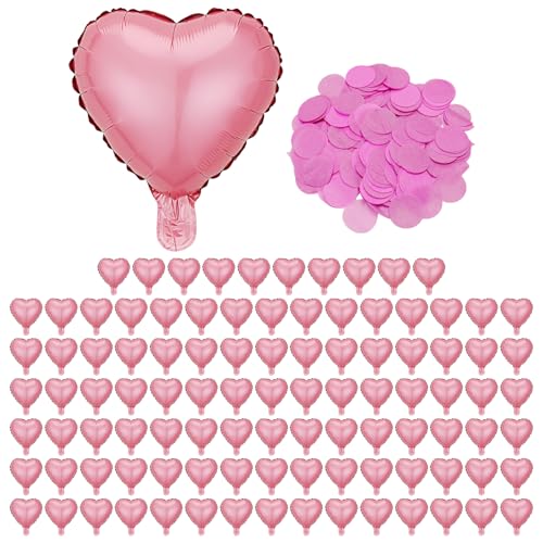 100 Stück rosa herzförmige Luftballons und 10G Konfetti, romantische Luftballons, Werfen und Dumping, Partydekorationen, Partyszenen-Arrangement. von TVSVKWE