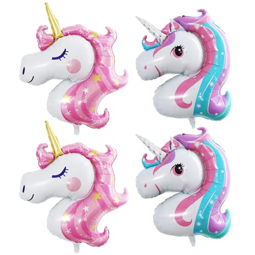 4 Stück Regenbogen-Pferdekopf-Aluminium-Filmballon, kreatives Cartoon-Tier, Schießhintergrund, aufblasbare Requisiten, Mädchengeburtstagsparty-Dekoration. von TVSVKWE