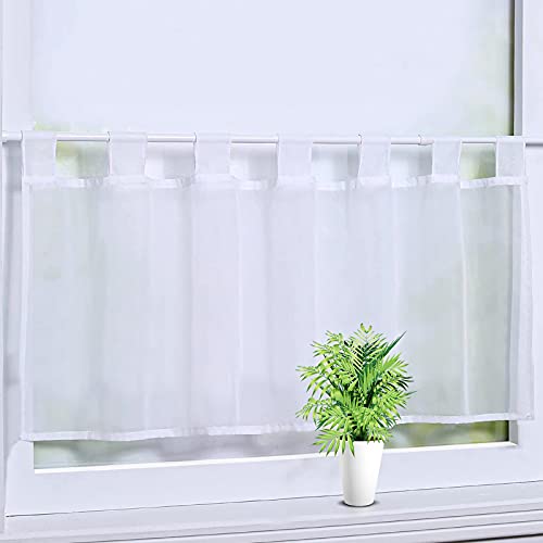 Scheibengardine, Weiß Voile Bistrogardine mit Schlaufen Transparente Kurzstore Kurzvorhang Küchen Vorhang Kurzgardine Gardine Stores HxB 45x90cm von TW1TGOFT