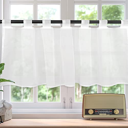 TW1TGOFT Scheibengardine, Weiß Voile Bistrogardine mit Schlaufen Transparente Kurzstore Kurzvorhang Küchen Vorhang Kurzgardine Gardine Stores HxB 45x120cm TW1TGOFT Scheibengardine, Weiß Voile Bistrogardine mit Schlaufen Transparente Kurzstore Kurzvorhang Küchen Vorhang Kurzgardine Gardine Stores HxB 45x120cm von TW1TGOFT