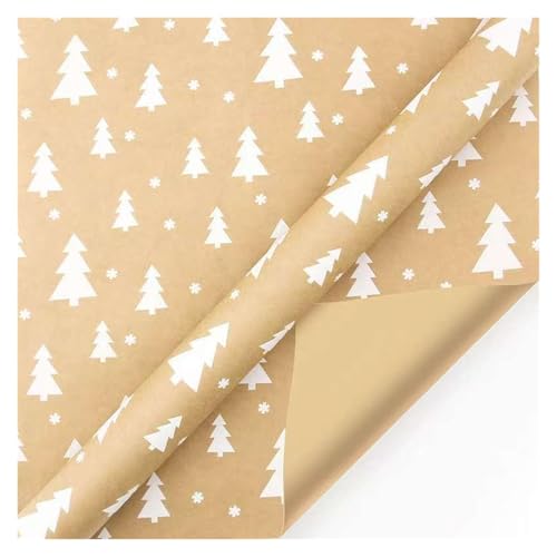 TWALOTPEX Geburtstagswrapping - Papier Kraft-Geschenkpapier mit Weihnachtsbaum und Schneeflocke und Schnurband, 43 x 100 cm pro Rolle for die Weihnachtsfeier(B) von TWALOTPEX