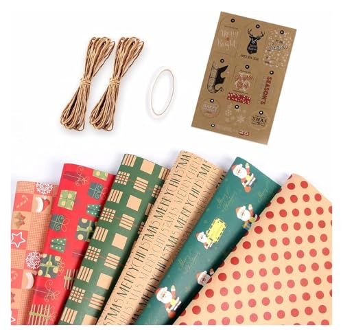 TWALOTPEX Geburtstagswrapping - Papier Kraft Santa Buffalo Plaid Geschenkpapier mit Polka Dots String Aufkleber 50 * 70 cm pro Rolle for Party Urlaub(G) von TWALOTPEX