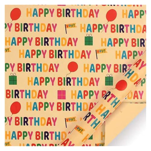 TWALOTPEX Geburtstagswrapping - Papier Kraft-Weihnachtsballon-Stern-Geschenkpapier mit Schnuraufklebern, 50 x 70 cm pro Rolle for die Weihnachtsfeier(A) von TWALOTPEX