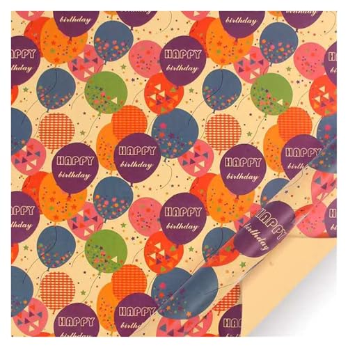 TWALOTPEX Geburtstagswrapping - Papier Kraft-Weihnachtsballon-Stern-Geschenkpapier mit Schnuraufklebern, 50 x 70 cm pro Rolle for die Weihnachtsfeier(B) von TWALOTPEX