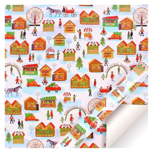 TWALOTPEX Geburtstagswrapping - Papier Weihnachtsbaumhaus, Weihnachtsmann-Geschenkpapier mit Schnurklebeband-Aufklebern, 50 x 70 cm pro Rolle for die Weihnachtsfeier(C) von TWALOTPEX