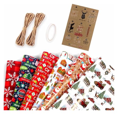 TWALOTPEX Geburtstagswrapping - Papier Weihnachtsbaumhaus, Weihnachtsmann-Geschenkpapier mit Schnurklebeband-Aufklebern, 50 x 70 cm pro Rolle for die Weihnachtsfeier(G) von TWALOTPEX