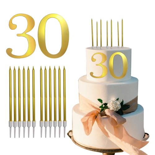 Tortenaufsatz zum 30. Geburtstag, goldfarben, mit Kerzen für Geburtstagskuchen, Happy 30th Birthday, Dekoration, Zahl 30, Kuchenaufsätze für goldene 30 Jahre alte Geburtstagsparty, Zubehör mit 12 Tortenaufsatz zum 30. Geburtstag, goldfarben, mit Kerzen für Geburtstagskuchen, Happy 30th Birthday, Dekoration, Zahl 30, Kuchenaufsätze für goldene 30 Jahre alte Geburtstagsparty, Zubehör mit 12 von TWIHWEI