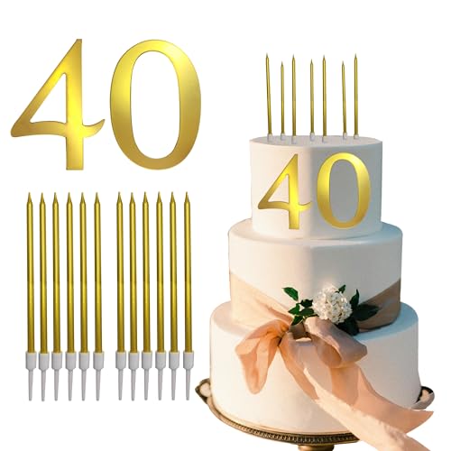 Tortenaufsatz zum 40. Geburtstag, goldfarben, mit Kerzen für Geburtstagskuchen, Happy 40th Birthday, Dekoration, Zahl 40, Kuchenaufsätze für goldene 40 Jahre alte Geburtstagsparty, Zubehör mit 12 Tortenaufsatz zum 40. Geburtstag, goldfarben, mit Kerzen für Geburtstagskuchen, Happy 40th Birthday, Dekoration, Zahl 40, Kuchenaufsätze für goldene 40 Jahre alte Geburtstagsparty, Zubehör mit 12 von TWIHWEI