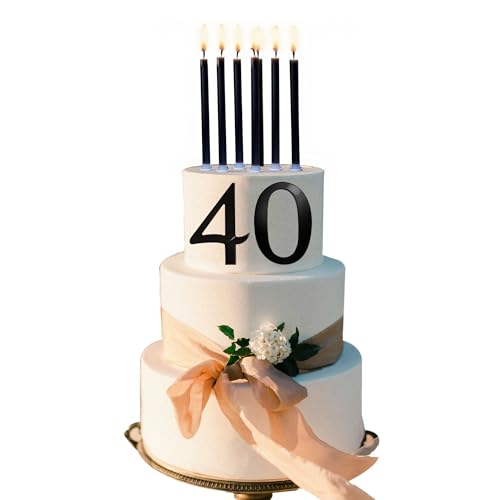 Tortenaufsatz zum 40. Geburtstag, mit 12 langen, dünnen Metallic-Kerzen, für 40 Jahre alte Geburtstagsparty, Schwarz Tortenaufsatz zum 40. Geburtstag, mit 12 langen, dünnen Metallic-Kerzen, für 40 Jahre alte Geburtstagsparty, Schwarz von TWIHWEI