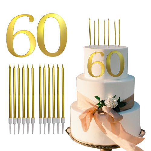 Tortenaufsatz zum 60. Geburtstag, goldfarben, mit Kerzen für Geburtstagskuchen, Happy 60th Birthday, Dekoration, Zahl 90, Kuchenaufsätze für goldene 90 Jahre alte Geburtstagsparty, Zubehör mit 12 Tortenaufsatz zum 60. Geburtstag, goldfarben, mit Kerzen für Geburtstagskuchen, Happy 60th Birthday, Dekoration, Zahl 90, Kuchenaufsätze für goldene 90 Jahre alte Geburtstagsparty, Zubehör mit 12 von TWIHWEI