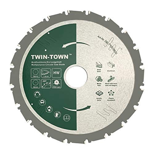 TWIN-TOWN HM Kreissägeblatt Multifunktions 190x30mm Z20, Ideal für Holz, Holz mit Nägeln, Stahl, Aluminium, Acryl, Kunststoff, Laminat und MDF zum Sägen mit Kreissäge und Akkukreissäge TWIN-TOWN HM Kreissägeblatt Multifunktions 190x30mm Z20, Ideal für Holz, Holz mit Nägeln, Stahl, Aluminium, Acryl, Kunststoff, Laminat und MDF zum Sägen mit Kreissäge und Akkukreissäge von TWIN-TOWN