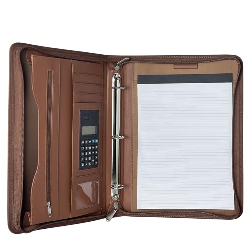 Dokumentenmappe mit O-Ringen, Portfolio aus PU-Leder, Konferenzdokumente, Organizer, Taschen mit Taschenrechner, Halterung für Einband, Herren und Damen, Braun Dokumentenmappe mit O-Ringen, Portfolio aus PU-Leder, Konferenzdokumente, Organizer, Taschen mit Taschenrechner, Halterung für Einband, Herren und Damen, Braun von TWINFALCONS