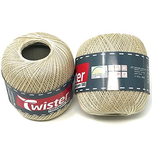 Twister Häkelgarn Handstrickgarn Baumwollgarn 2x100g (beige) von TWISTER