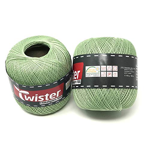 Twister Häkelgarn Handstrickgarn Baumwollgarn 2x100g (grün) von TWISTER