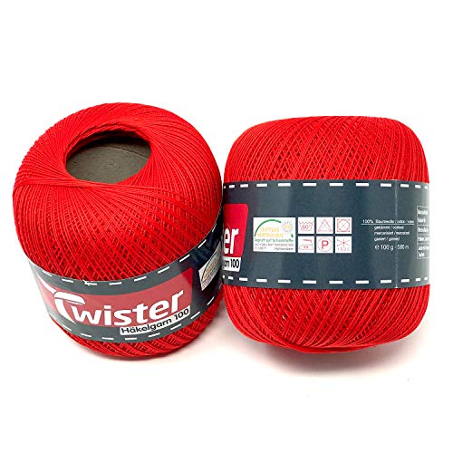 Twister Häkelgarn Handstrickgarn Baumwollgarn 2x100g (rot) von TWISTER