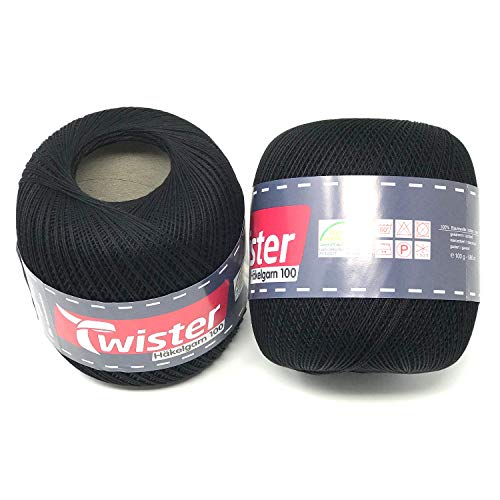 Twister Häkelgarn schwarz Handstrickgarn Baumwollgarn 2x100g von TWISTER