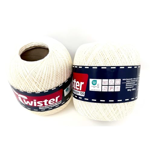 Twister Häkelgarn Creme Handstrickgarn Baumwollgarn 2x100g von Twister