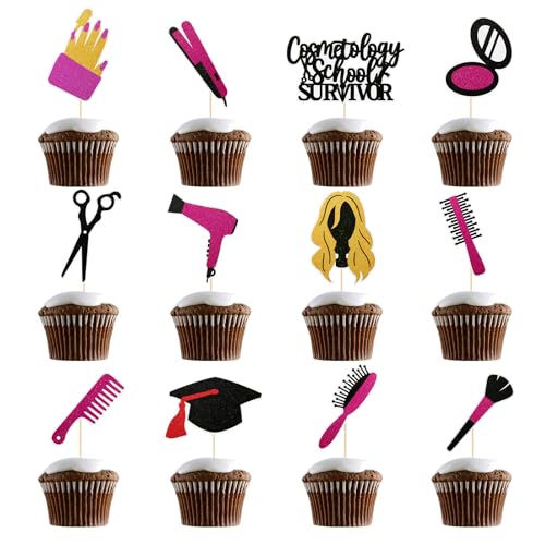 Cupcake-Topper zum Schulabschluss, Kosmetologie, Abschlussdekoration, Congrats Cosmetologist, Cosmetologie, Abschlussfeier, Partyzubehör, 24 Stück Cupcake-Topper zum Schulabschluss, Kosmetologie, Abschlussdekoration, Congrats Cosmetologist, Cosmetologie, Abschlussfeier, Partyzubehör, 24 Stück von TWO MUCH FUN