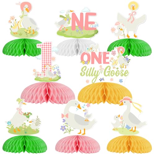 Dekoration für den 1. Geburtstag mit Gänsemotiven, rosa und grün, 8 Stück, eine alberne Gänsewabe, Tafelaufsätze, Mädchen, florale Gans, Tischdekoration, niedliche Gänse, Dekoration für den ersten von TWO WILD