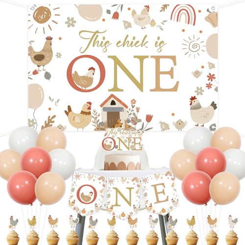 Huhn 1. Geburtstag Dekorationen This Chick Is One Hintergrund Hochstuhl Banner Kuchen Toppers Boho Küken Erster Geburtstag Dekoration Bauernhof Tiere Henne Hahn Walking Tier Barnyard Bday Party von TWO WILD