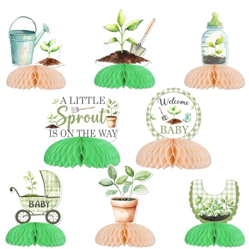 Little Sprout Babyparty-Dekoration, 8 Stück, "A Little Sprout Is On The Way", Waben-Herzstücke, Frühlingsgarten, Tischdekoration, Grünpflanze, Deko, Blätter, Natur, Gemüse, Partyzubehör von TWO WILD