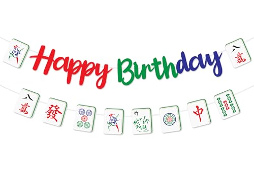 Mahjong Geburtstagsdekorationen Mahjong Thema Girlande Happy Birthday Banner Mah Jong Hängende Dekorationen Tischspiel 1. 2. 3. Geburtstag Dekor Spiel Nacht Spiele Feier Brautparty Partyzubehör von TWO WILD