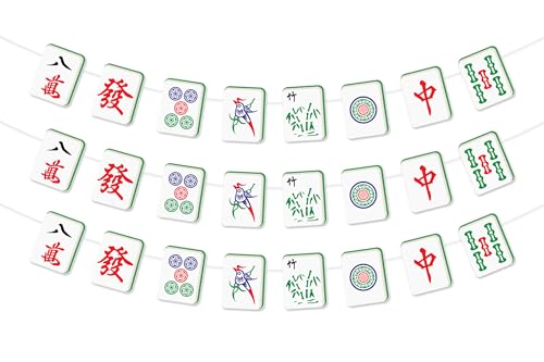 Mahjong Party-Dekorationen, 3 Stück, Mahjong-Themen-Girlande, Banner, Mah Jong, hängende Dekoration, Tischspiel, Geburtstagsdekorationen, Spielabend, Brautparty, Dekoration, Spielfeier, Feiern von TWO WILD