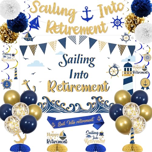 Nautische Ruhestandsparty-Dekoration, Happy Retirement, hängende Wirbel, Tischdekoration, Hintergrundbanner für Mann, Matrosen, Anker, Segelboot, Segeln, Leuchtturm, Ruhestand, Partyzubehör Nautische Ruhestandsparty-Dekoration, Happy Retirement, hängende Wirbel, Tischdekoration, Hintergrundbanner für Mann, Matrosen, Anker, Segelboot, Segeln, Leuchtturm, Ruhestand, Partyzubehör von TWO WILD